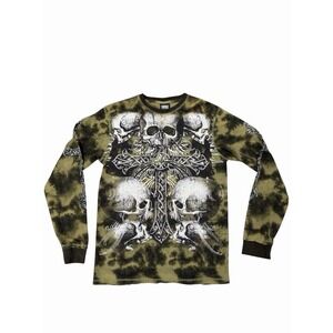 MMA Elite Shirt Mens Large Thermal Waffle Knit Camo Long Sleeve Skulls Cross